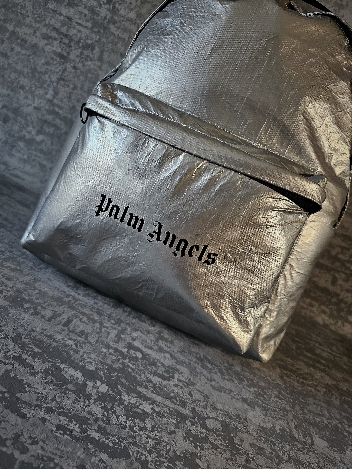 PALM ANGELS Silver Reflective Security Backpack
