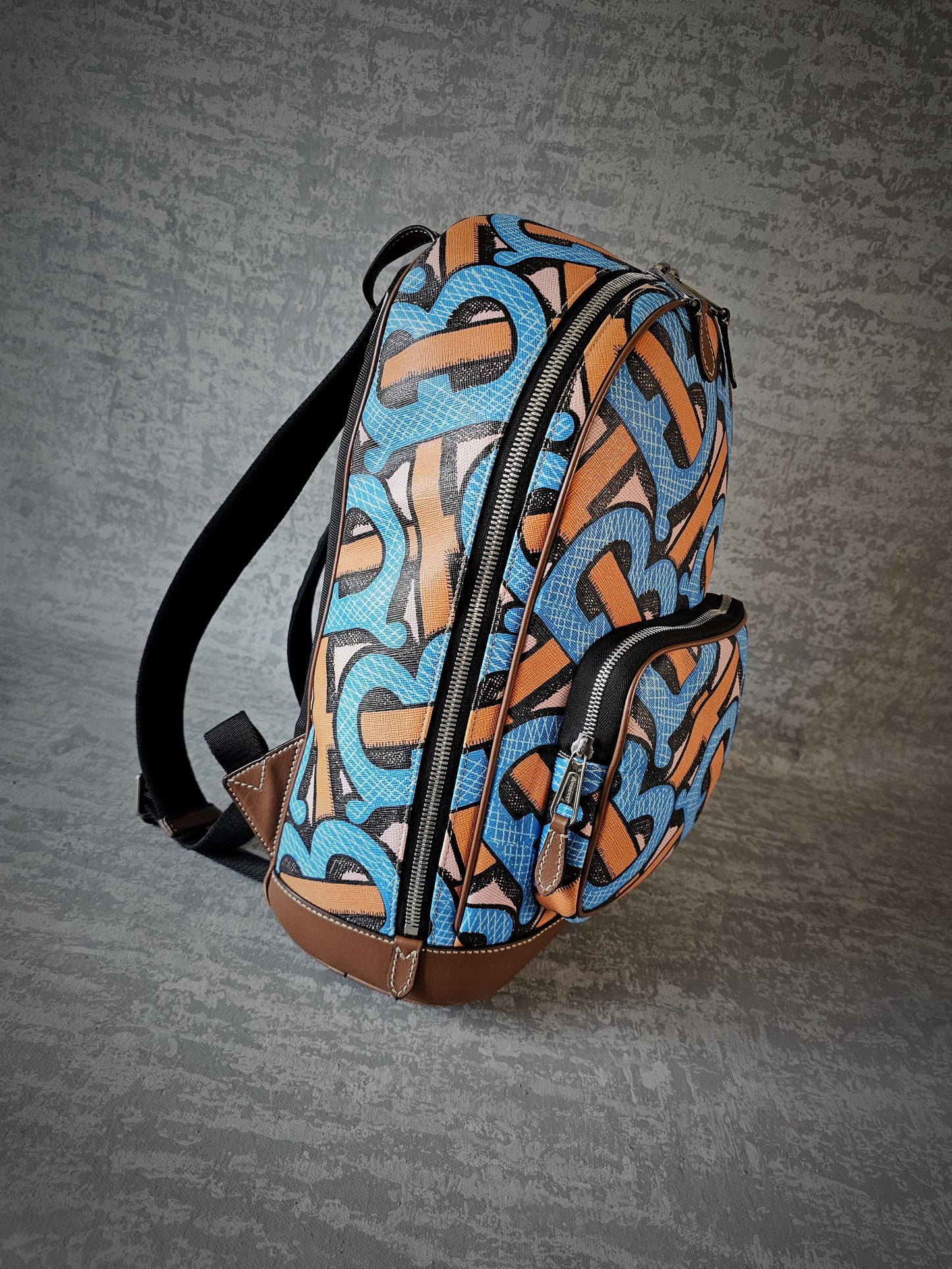 BURBERRY TB Monogram Leather Backpack in Blue and Brown