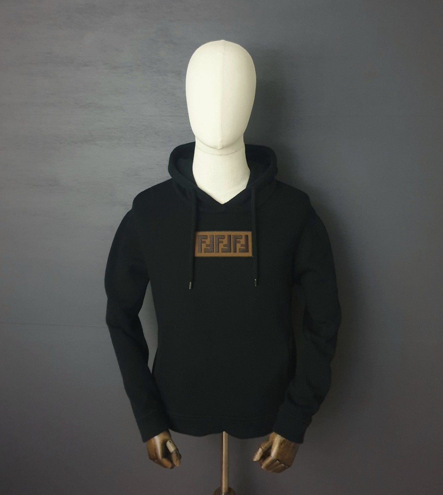 FENDI Logo Appliqued Cashmere Black Jersey Hoodie