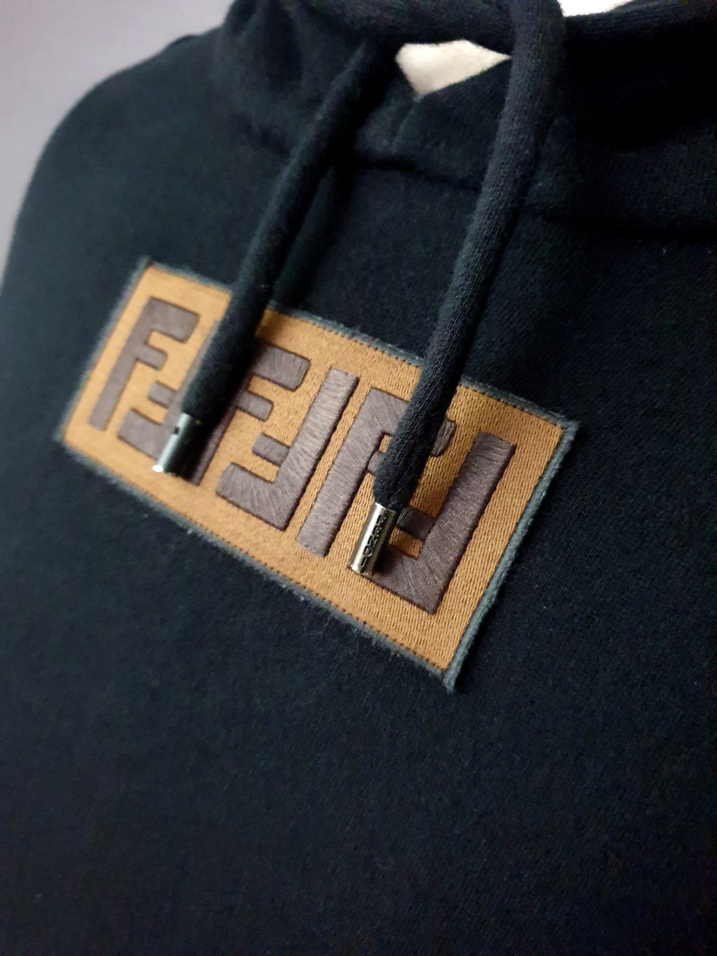 FENDI Logo Appliqued Cashmere Black Jersey Hoodie