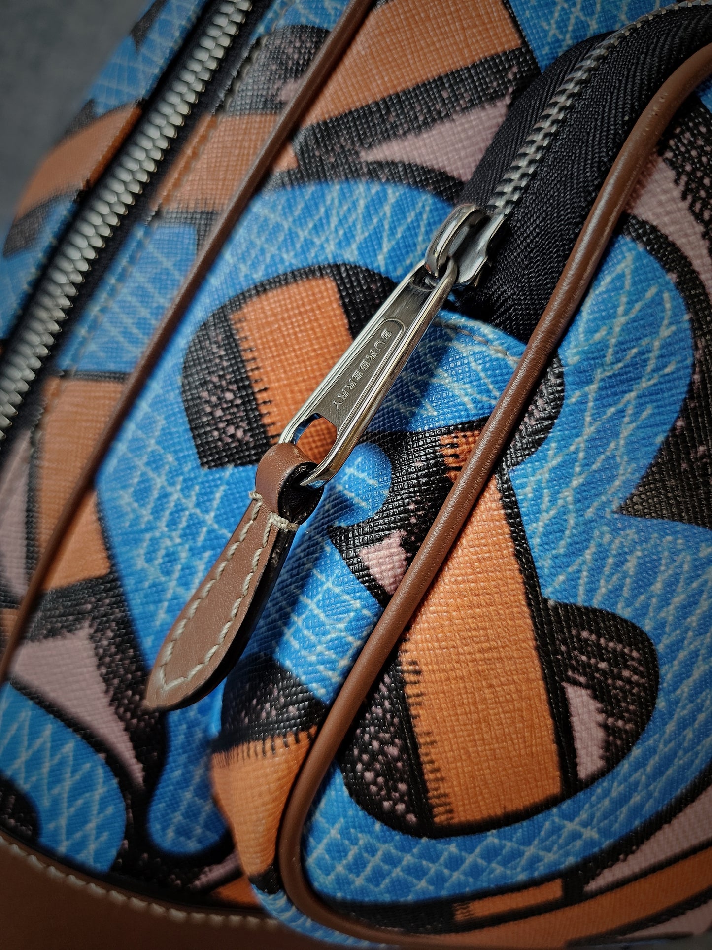 BURBERRY TB Monogram Leather Backpack in Blue and Brown
