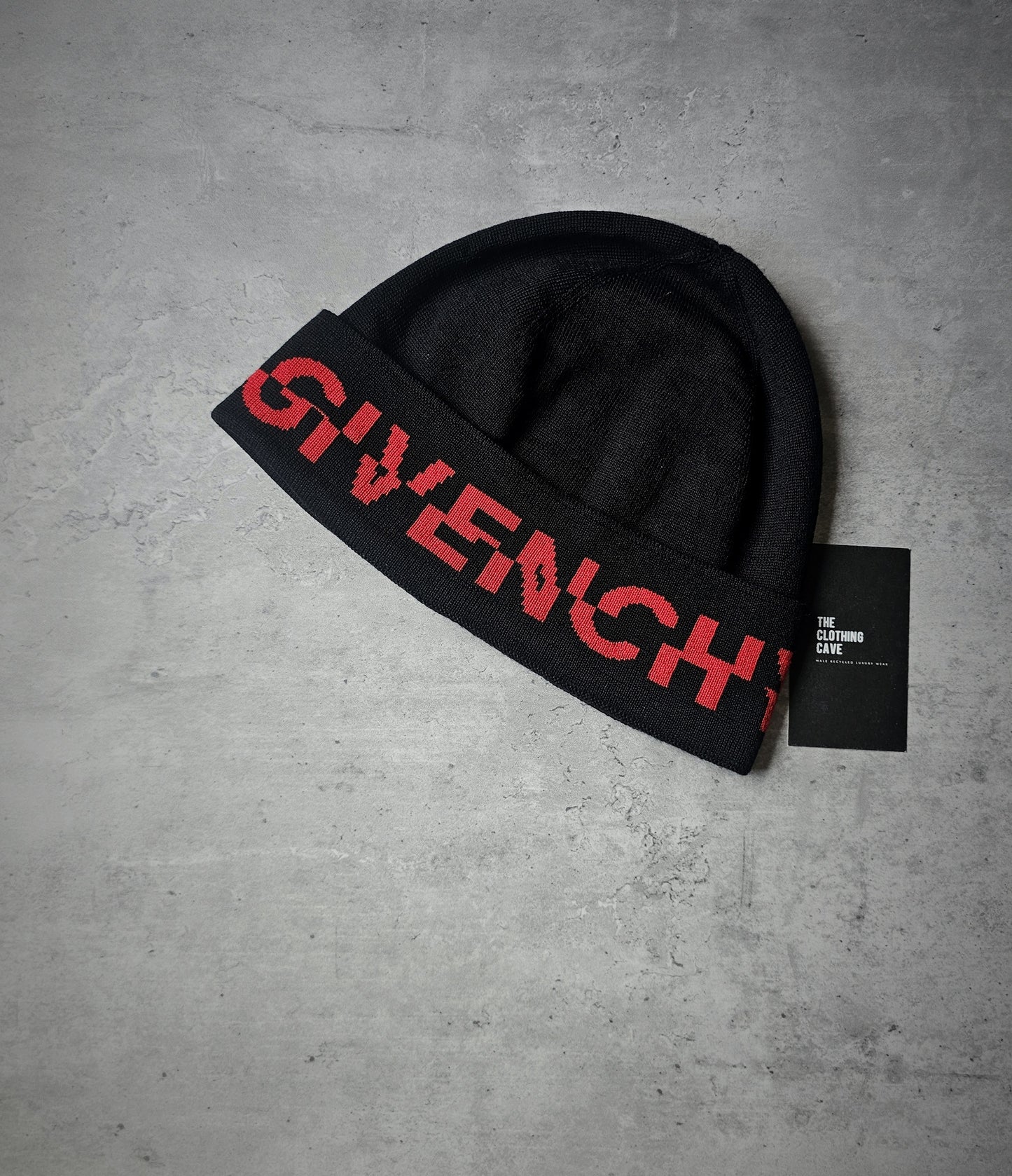 GIVENCHY Red Split Logo Beanie