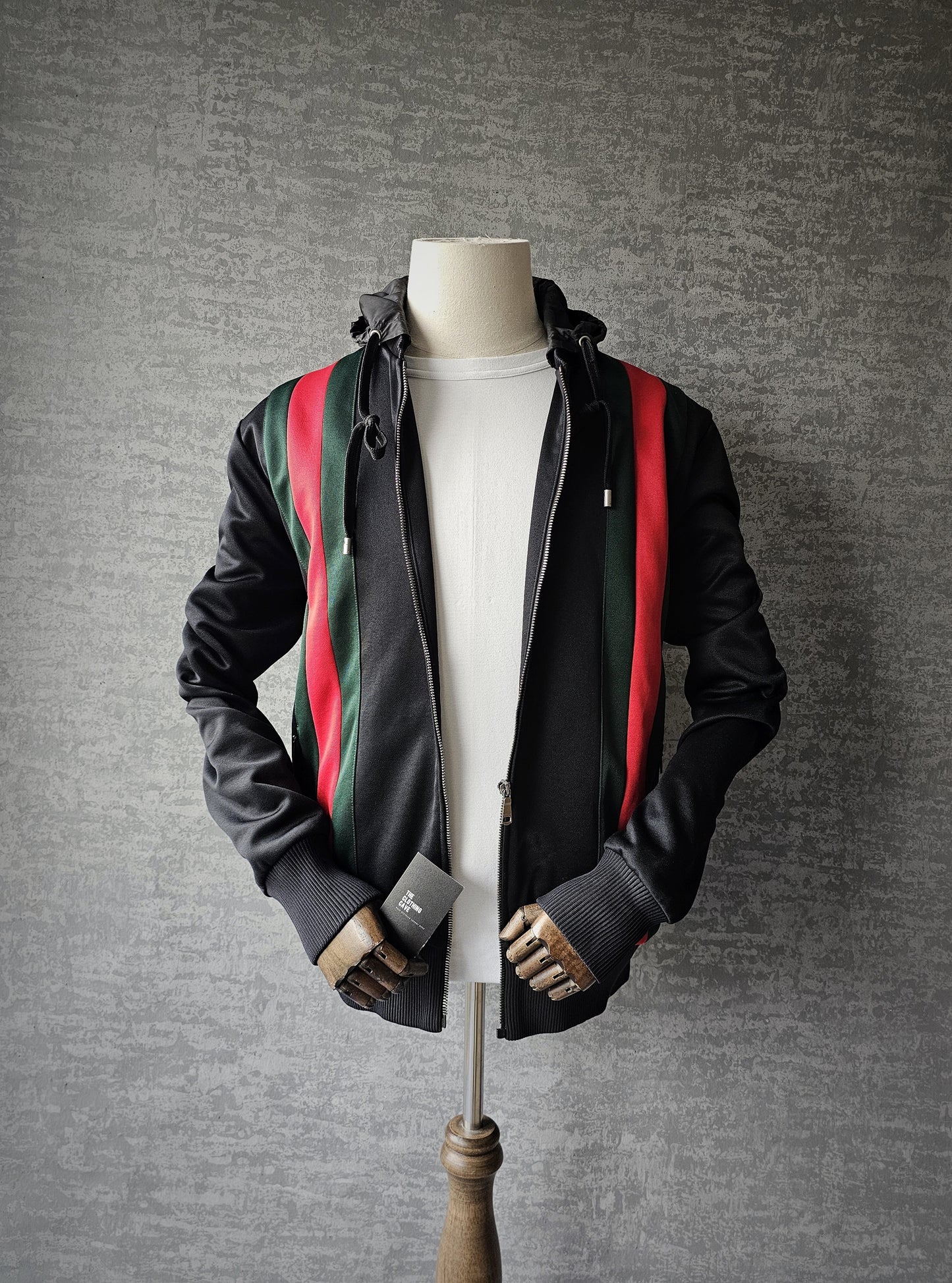 GUCCI Web-Striped Jersey Bomber Hooded Jacket