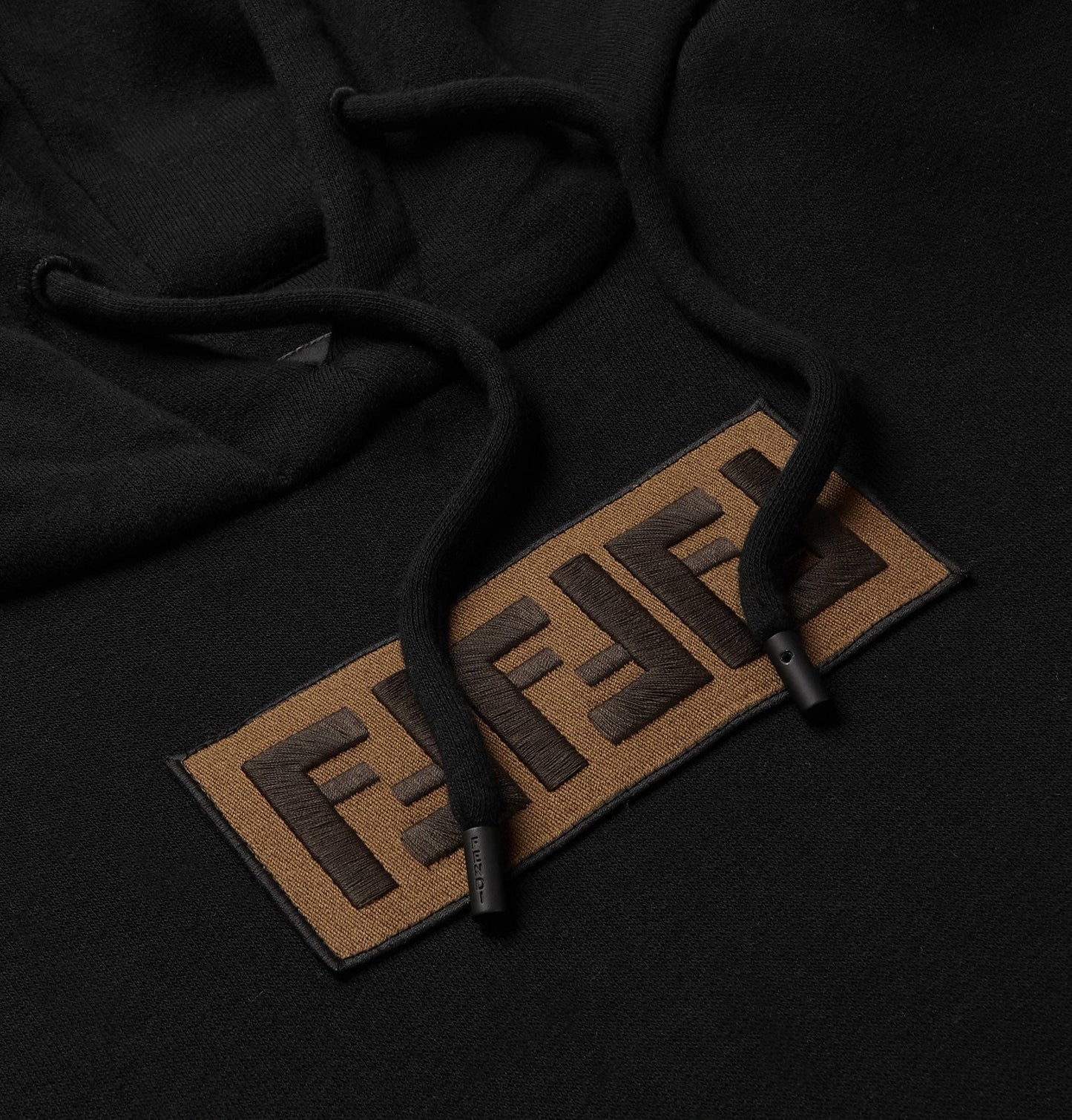FENDI Logo Appliqued Cashmere Black Jersey Hoodie
