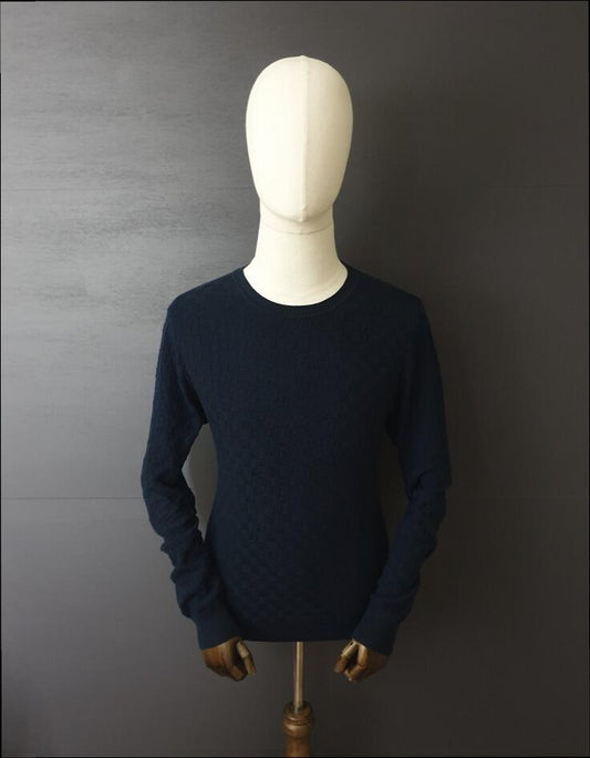 LOUIS VUITTON Damier Crew Knit Sweater in Dark Night Blue