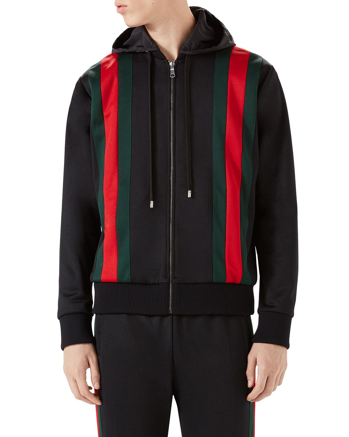 GUCCI Web-Striped Jersey Bomber Hooded Jacket