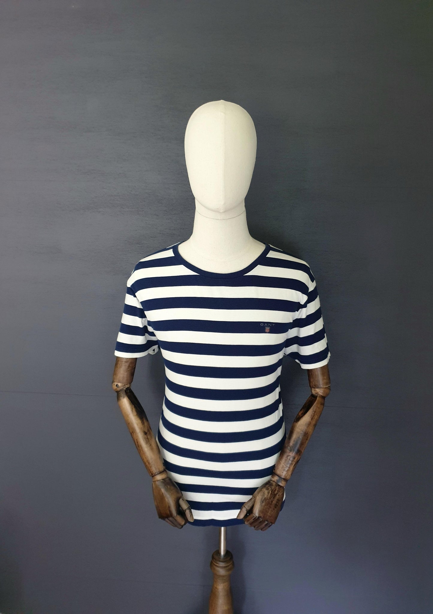 GANT Striped Crew Neck in Evening Blue
