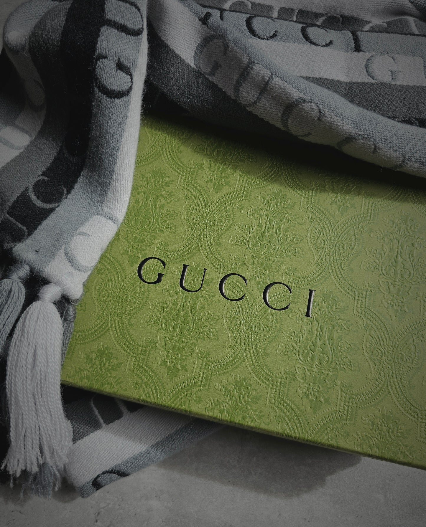 GUCCI Embroidered Jacquard Wool Stripe Scarf