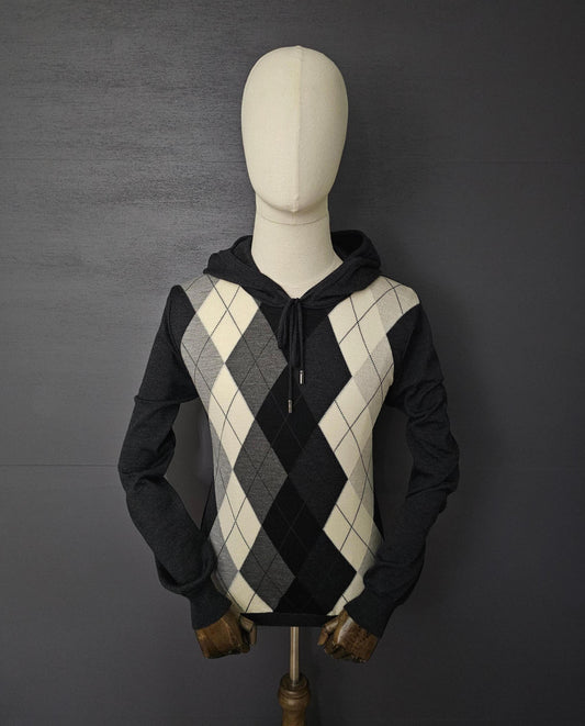 DOLCE & GABBANA Fine Wool Checkered Knit Hoodie