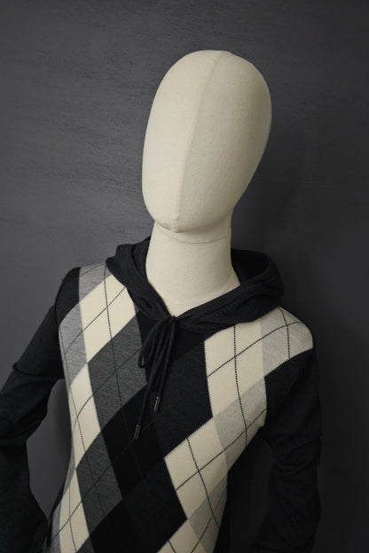 DOLCE & GABBANA Fine Wool Checkered Knit Hoodie