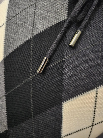 DOLCE & GABBANA Fine Wool Checkered Knit Hoodie