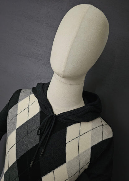DOLCE & GABBANA Fine Wool Checkered Knit Hoodie