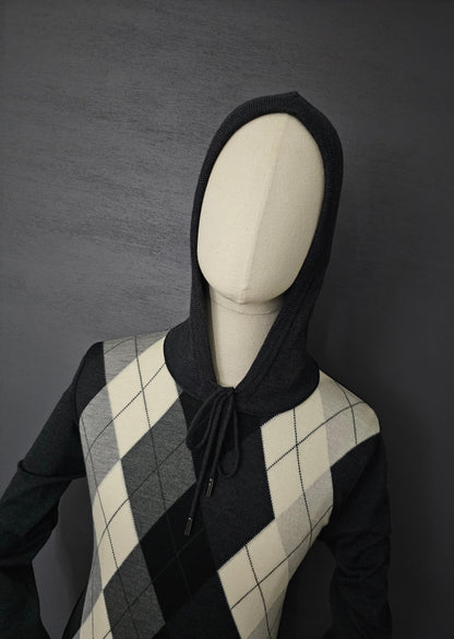 DOLCE & GABBANA Fine Wool Checkered Knit Hoodie