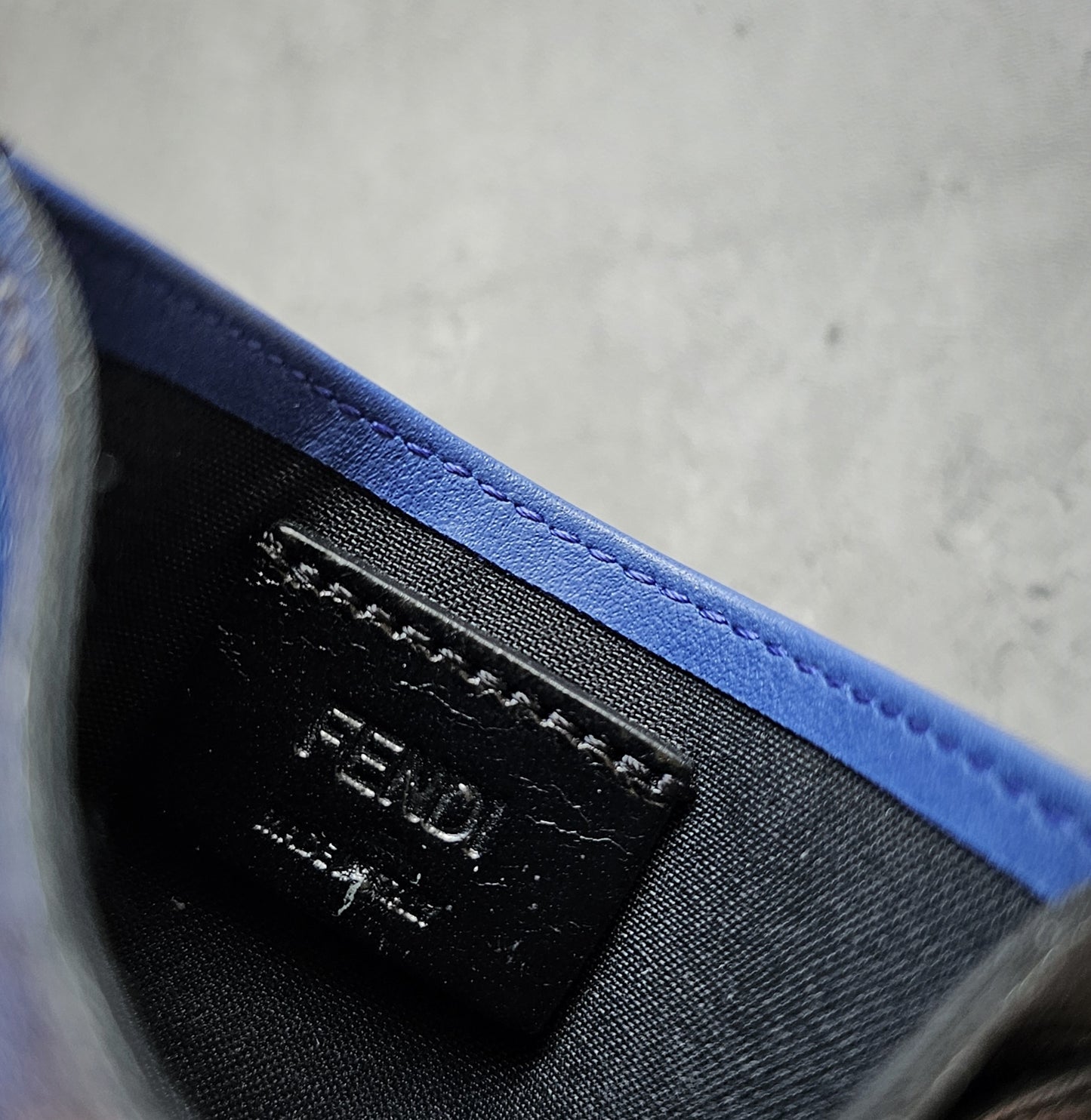 FENDI Colour-blocked Blue & Black Grained Card Holder