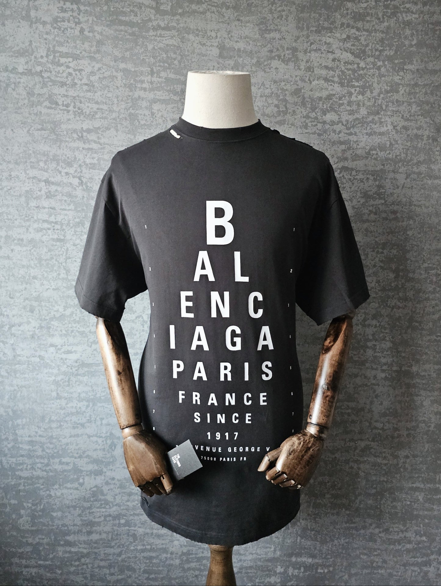 BALENCIAGA Optical Print Distressed Oversized T-Shirt