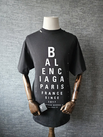 BALENCIAGA Optical Print Distressed Oversized T-Shirt