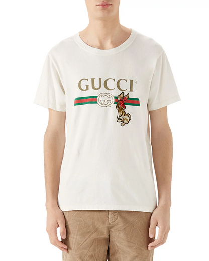 GUCCI Rabbit Embroidered Cotton T-Shirt