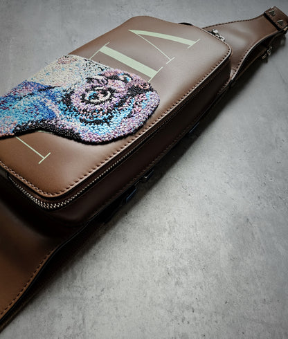 VALENTINO GARAVANI Limited Edition VLTN Umo Owl Embroidery Python Leather Belt Bag