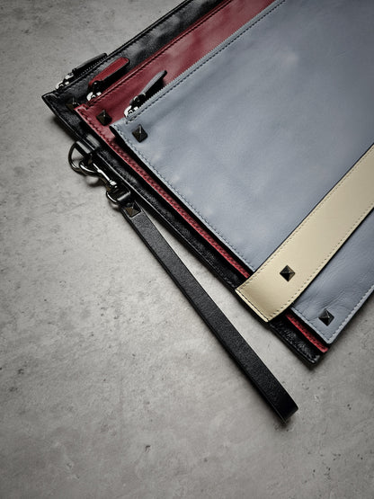 VALENTINO GARAVANI RockStud Leather Triple Wristlet Pouch/ Documents Holder