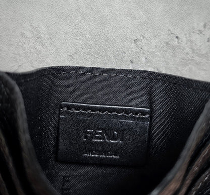 FENDI Black & Yellow Bug Eye Roma Leather Card Holder
