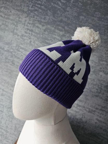 PALM ANGELS Logo Pompom Beanie Violet