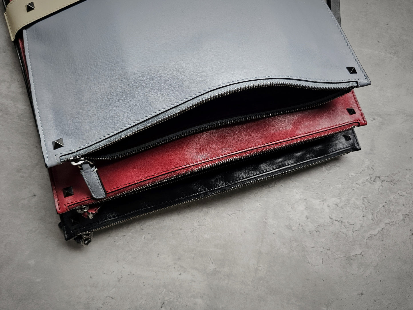 VALENTINO GARAVANI RockStud Leather Triple Wristlet Pouch/ Documents Holder