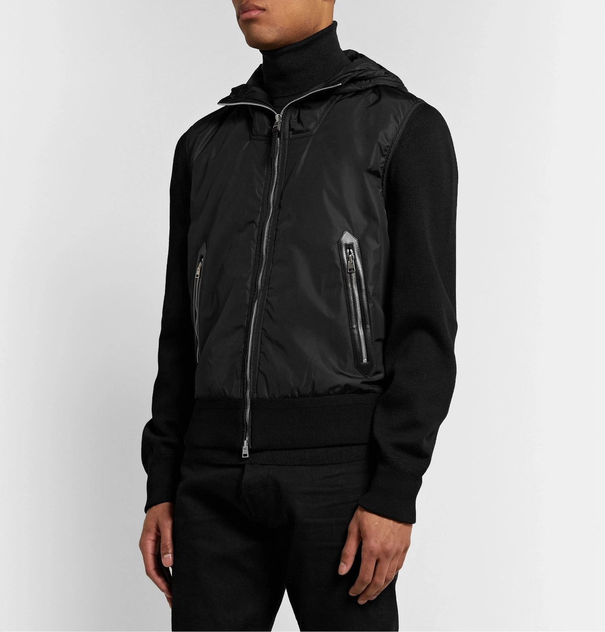 TOM FORD Shell-Panelled Wool Hooded Jacket Black