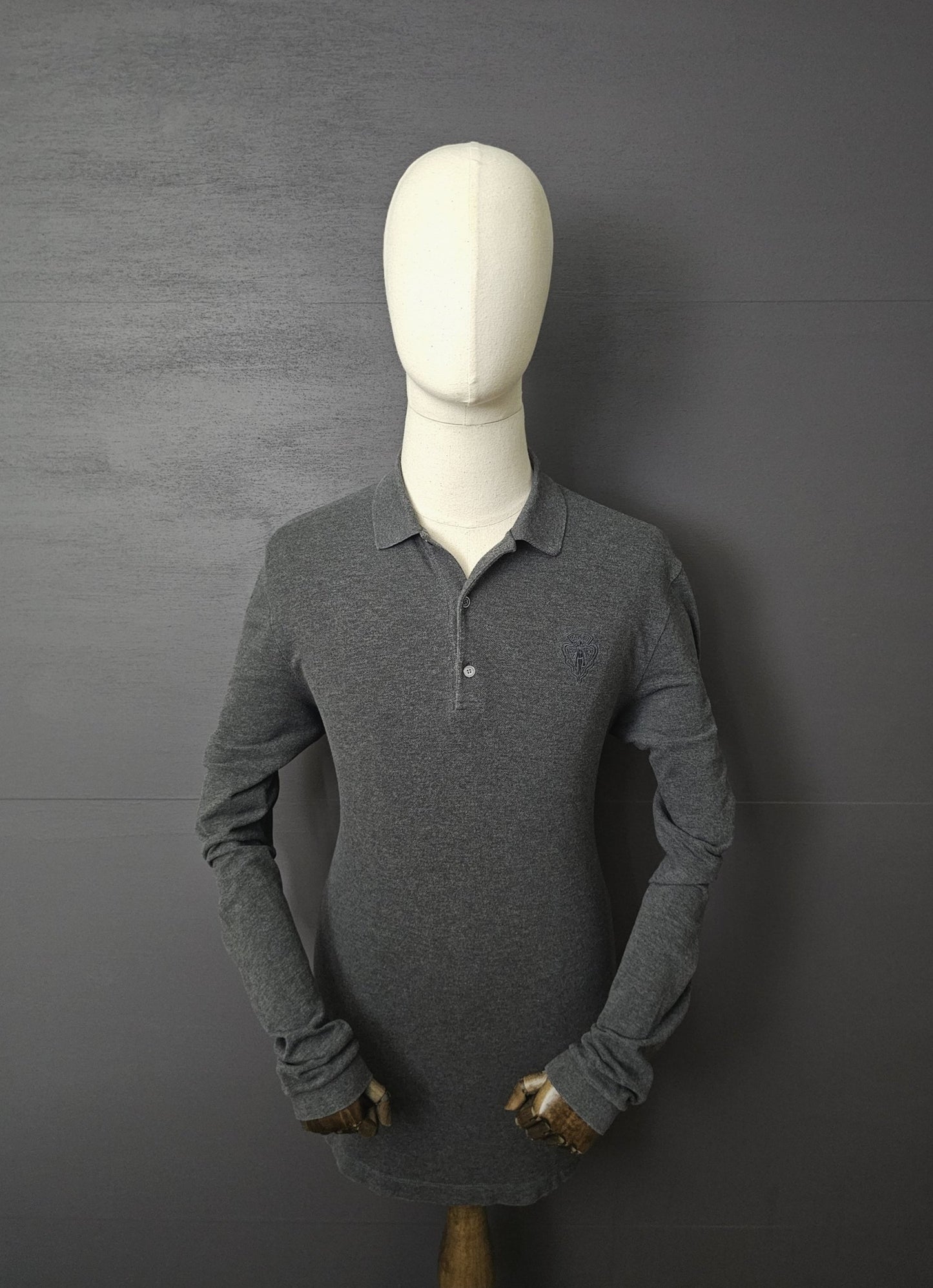GUCCI Web Crest Embroidery Long Sleeve Polo Shirt