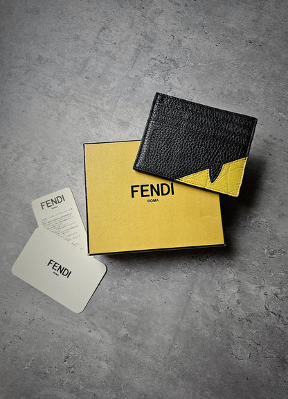 FENDI Black & Yellow Bug Eye Roma Leather Card Holder