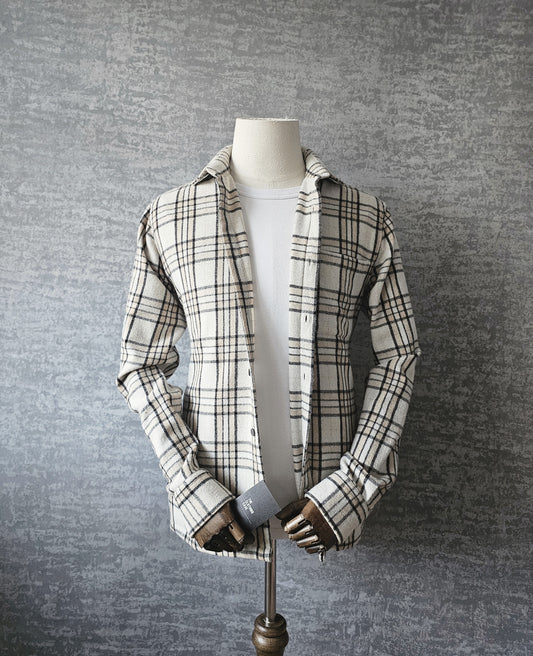 REISS Rio Wool-blend Brushed Checked Overshirt In Beige