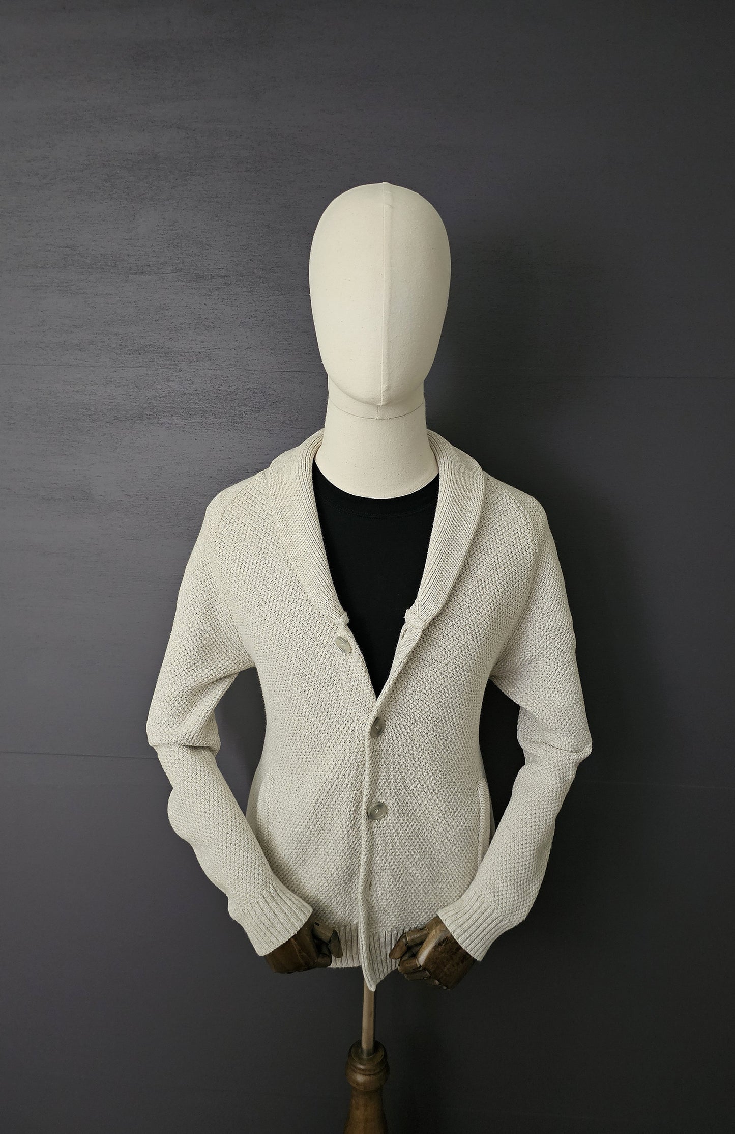 REISS Knitted Waffle Shawl Cardigan in Light Grey