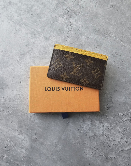 LOUIS VUITTON Brown Monogram Canvas Yellow Contrasting Card Holder