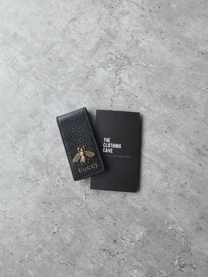 GUCCI Black Leather Animalier Bee Money Clip