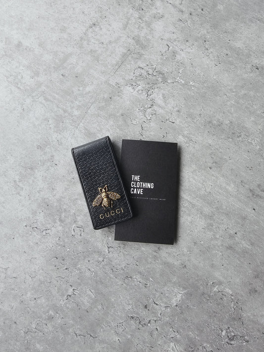 GUCCI Black Leather Animalier Bee Money Clip