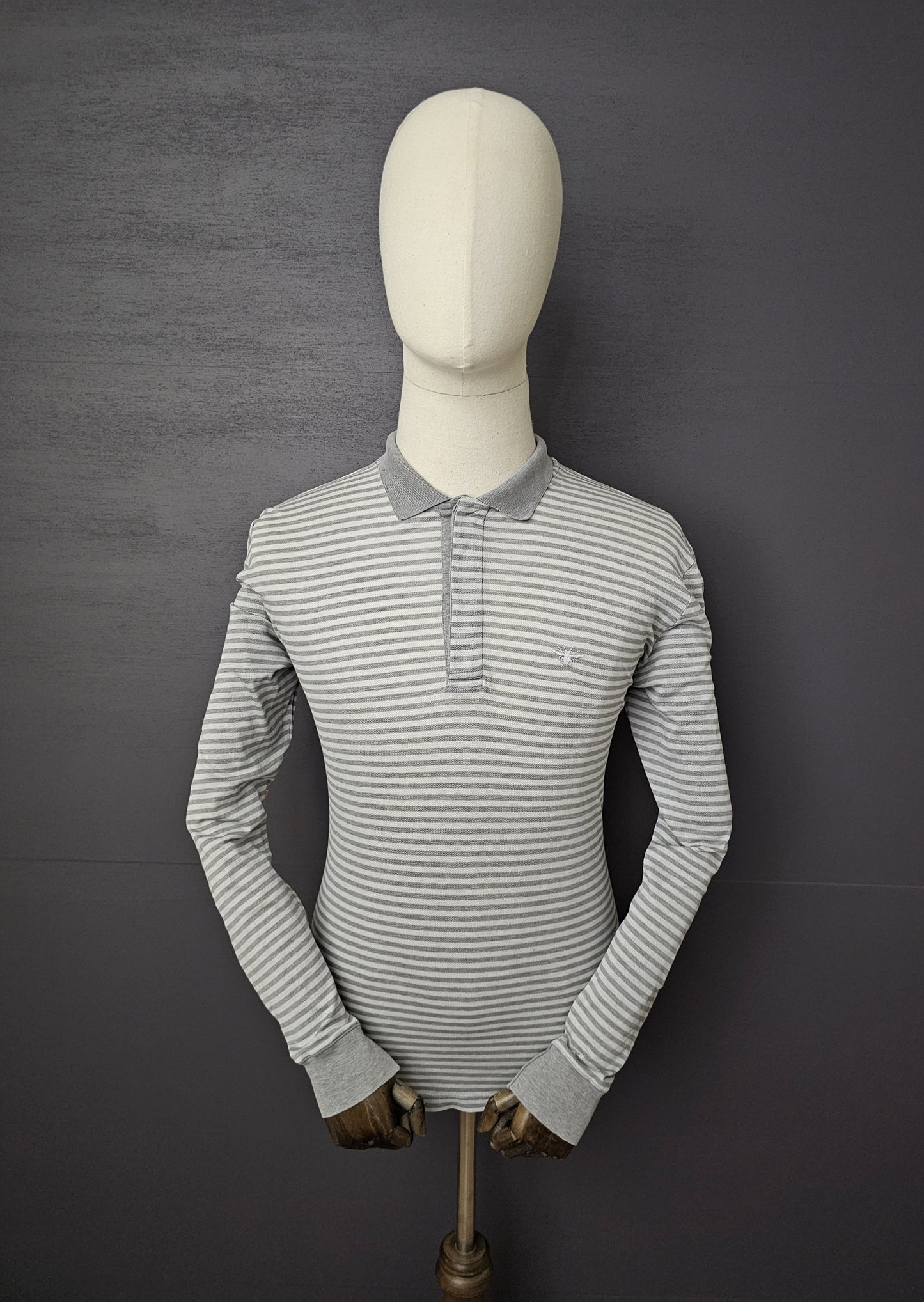 DIOR Stiped Long-Sleeve Polo with Bee Embroidery