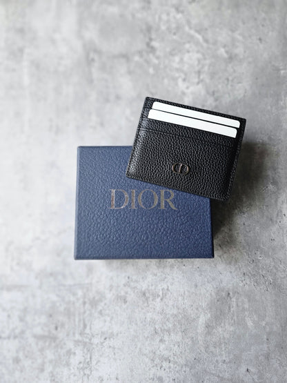 DIOR CD Icon Grained Calfskin Leather Black Card Holder