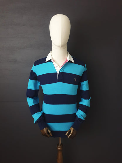GANT Bar Stripe Rugby Heavy Rugger Long Sleeve Shirt in Turquoise/Navy