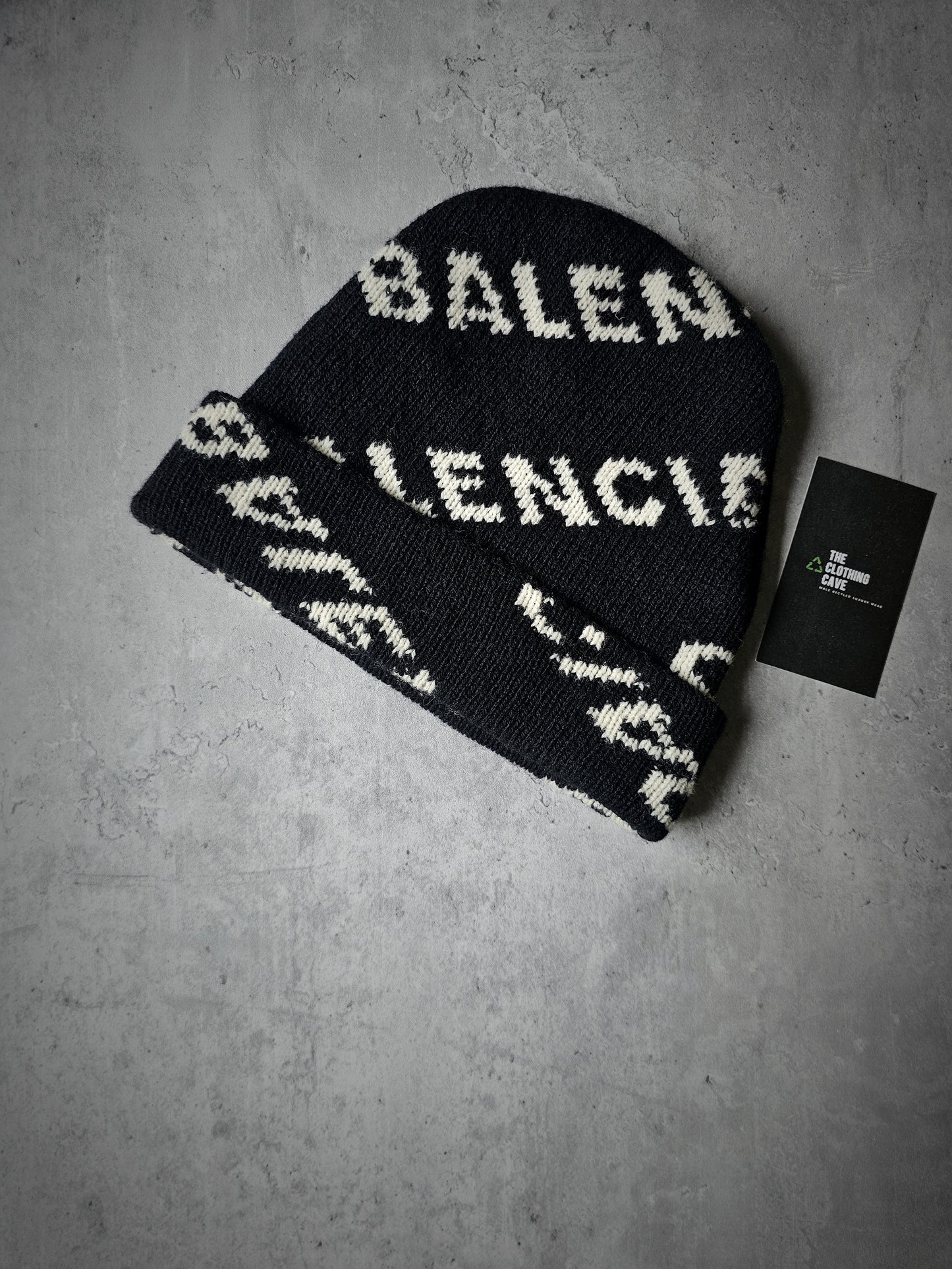 BALENCIAGA All-Over Logo Beanie Black