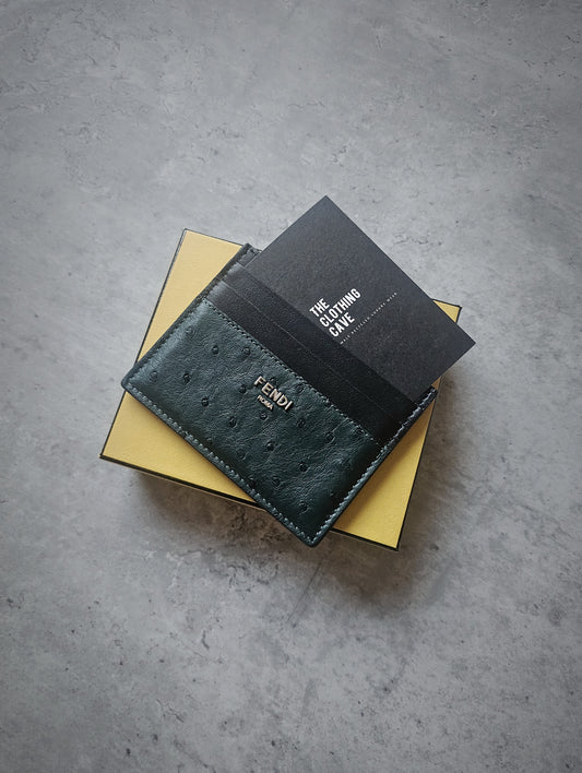 FENDI Green Ostrich Leather Card Holder