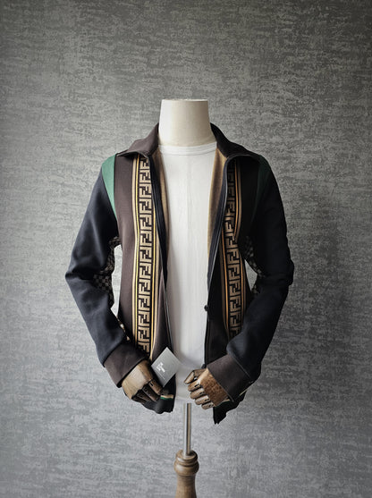 FENDI Logo Trimmed Panelled Stretch-Jersey Track Jacket