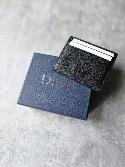 DIOR CD Icon Grained Calfskin Leather Black Card Holder