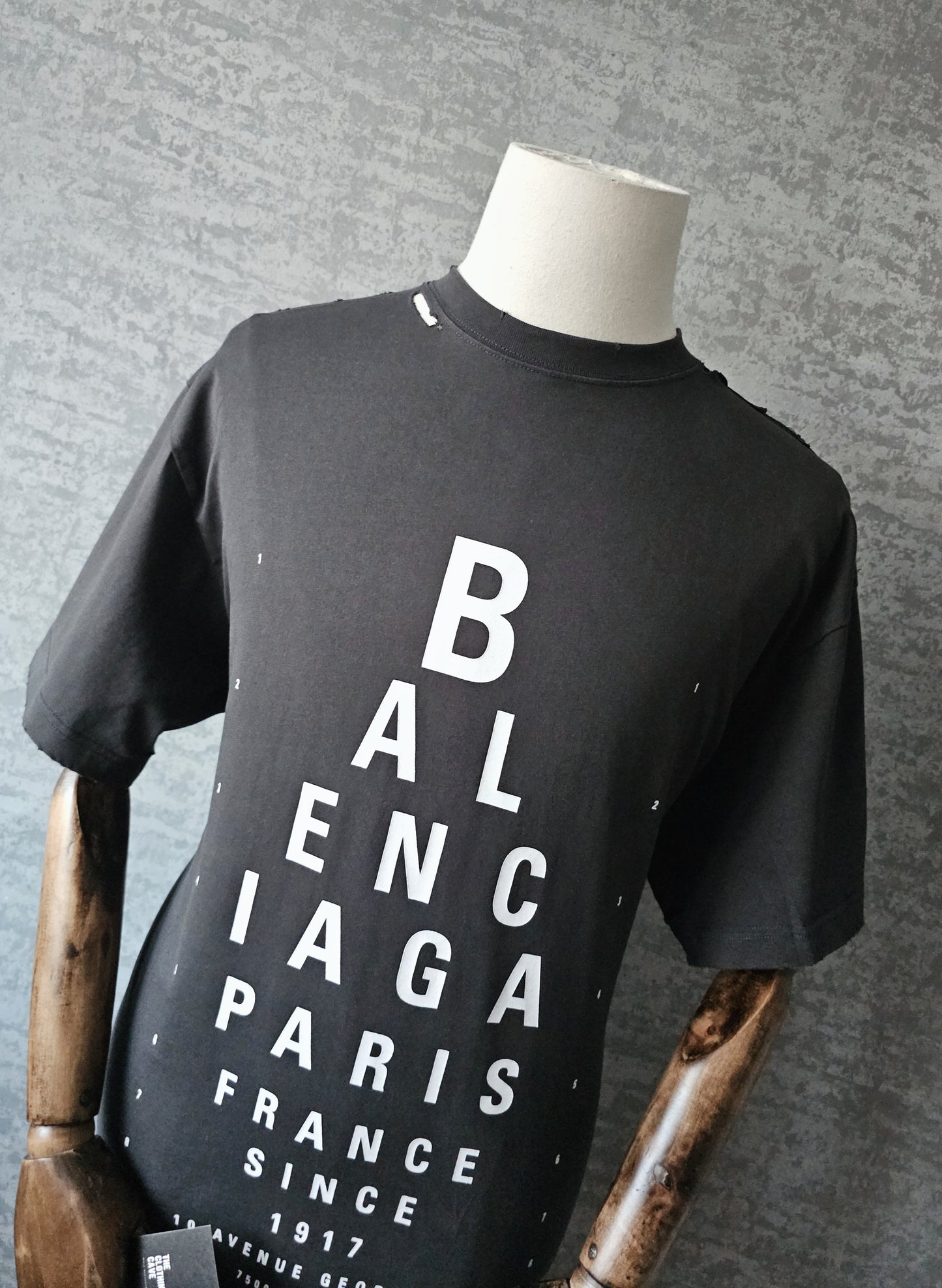 BALENCIAGA Optical Print Distressed Oversized T-Shirt