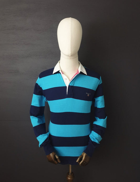 GANT Bar Stripe Rugby Heavy Rugger Long Sleeve Shirt in Turquoise/Navy