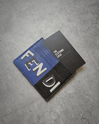 FENDI Colour-blocked Blue & Black Grained Card Holder