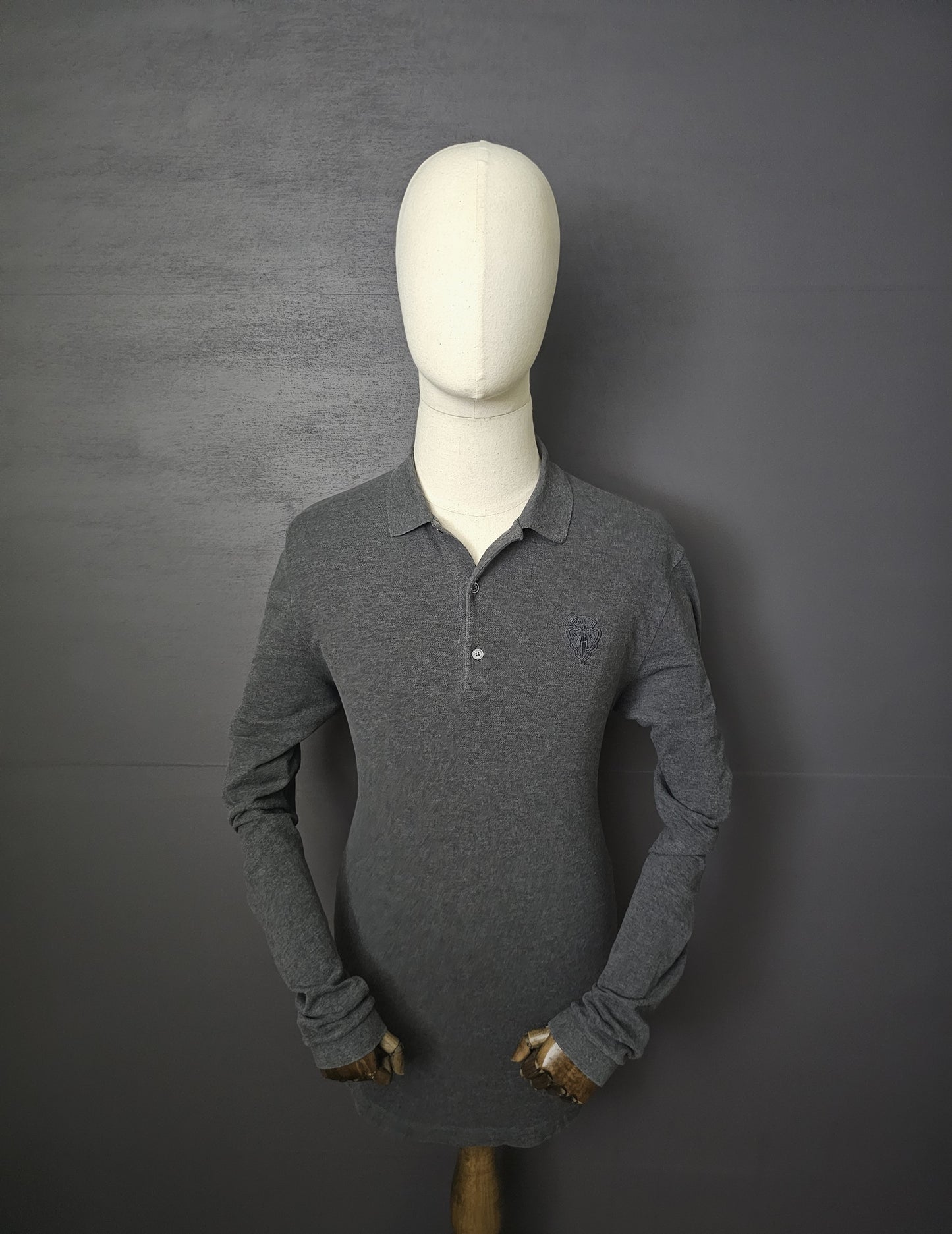 GUCCI Web Crest Embroidery Long Sleeve Polo Shirt