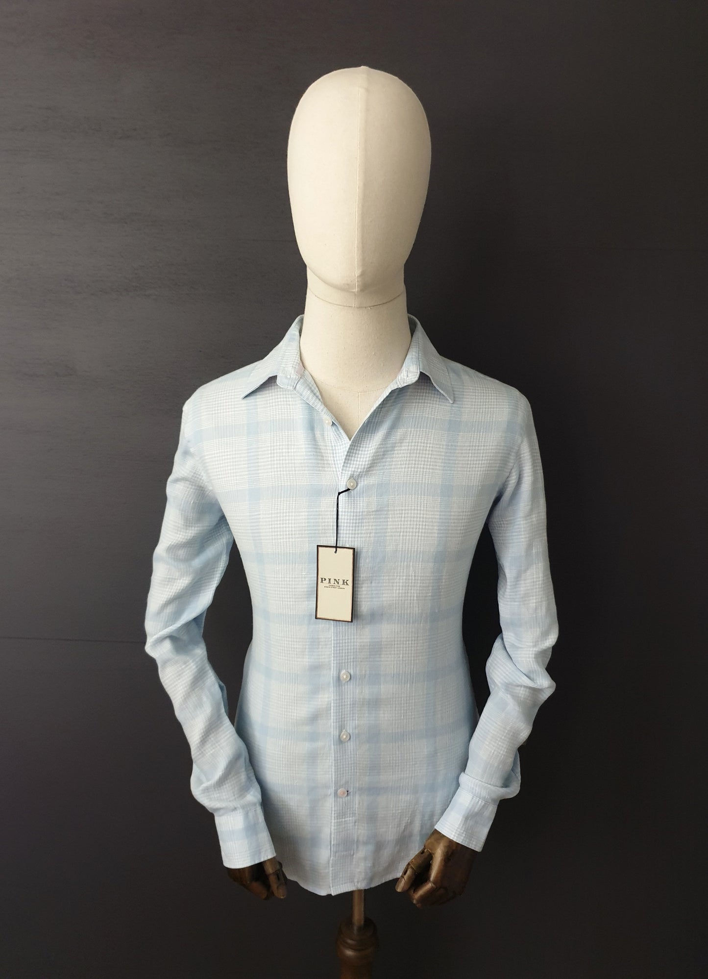 THOMAS PINK Linen Shirt in Checkered Blue