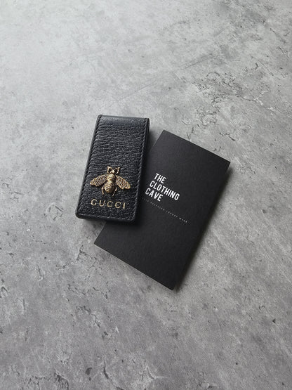 GUCCI Black Leather Animalier Bee Money Clip