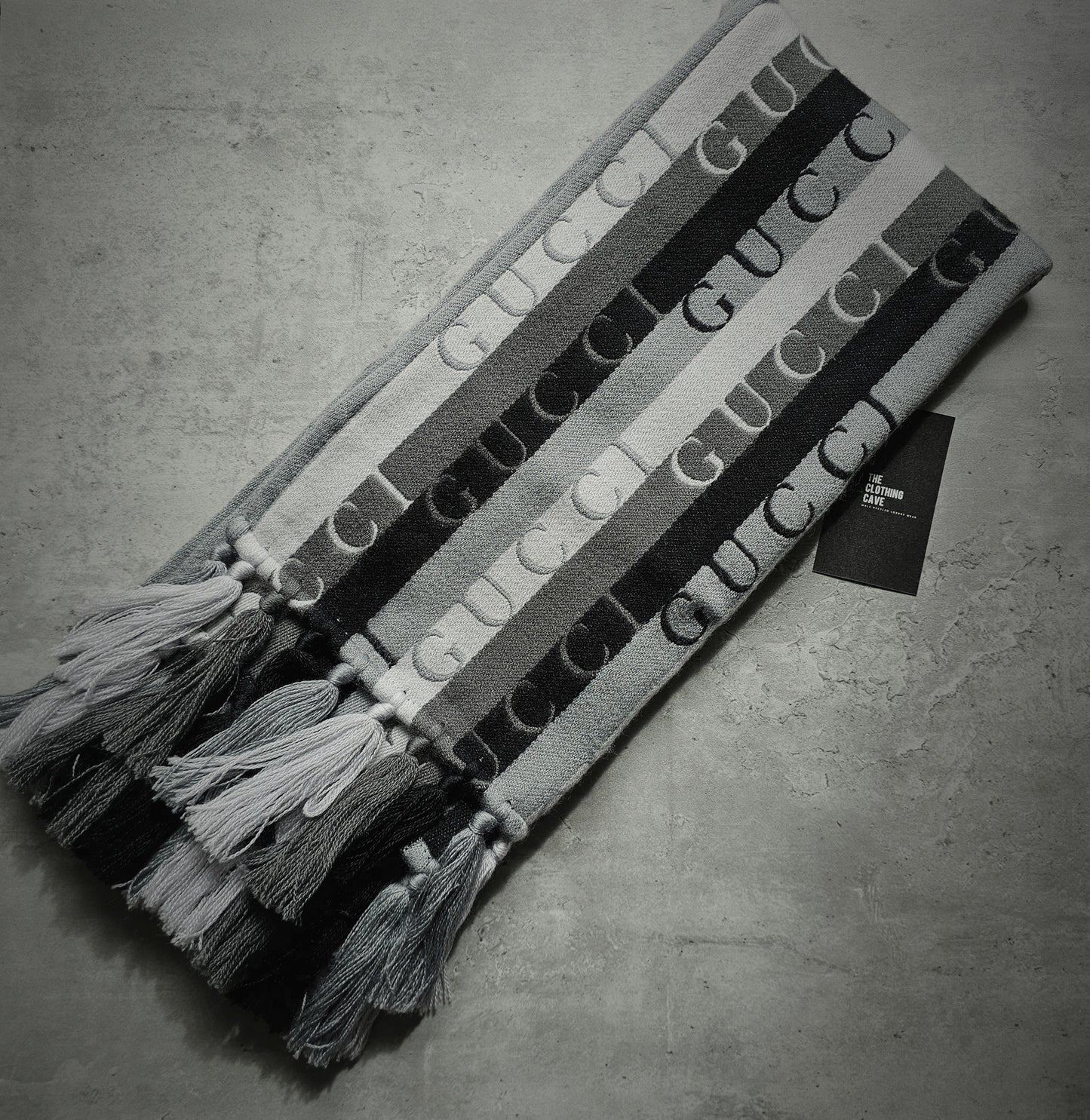 GUCCI Embroidered Jacquard Wool Stripe Scarf