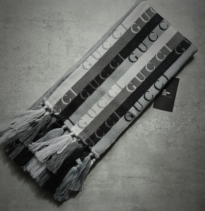 GUCCI Embroidered Jacquard Wool Stripe Scarf