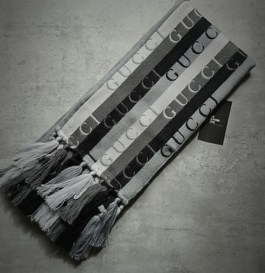 GUCCI Embroidered Jacquard Wool Stripe Scarf